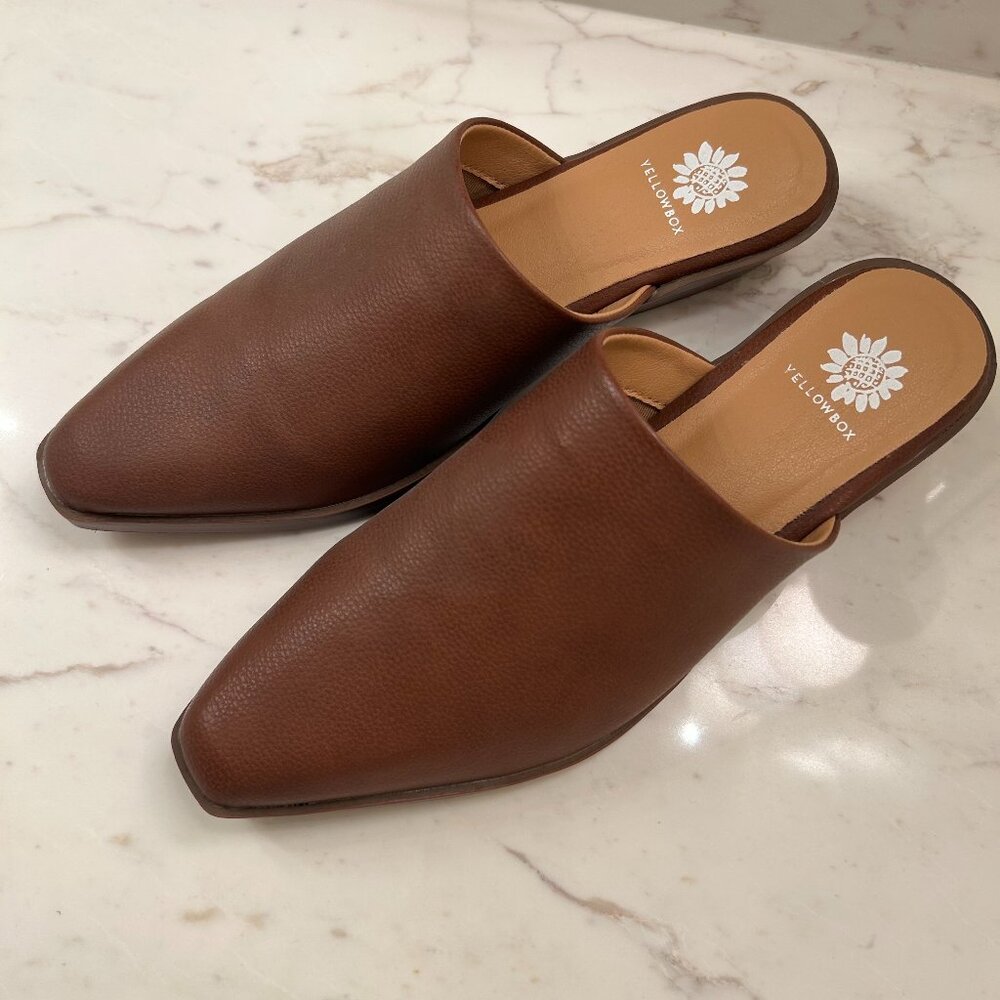 Yellow Box Brown Slip-On Mules
